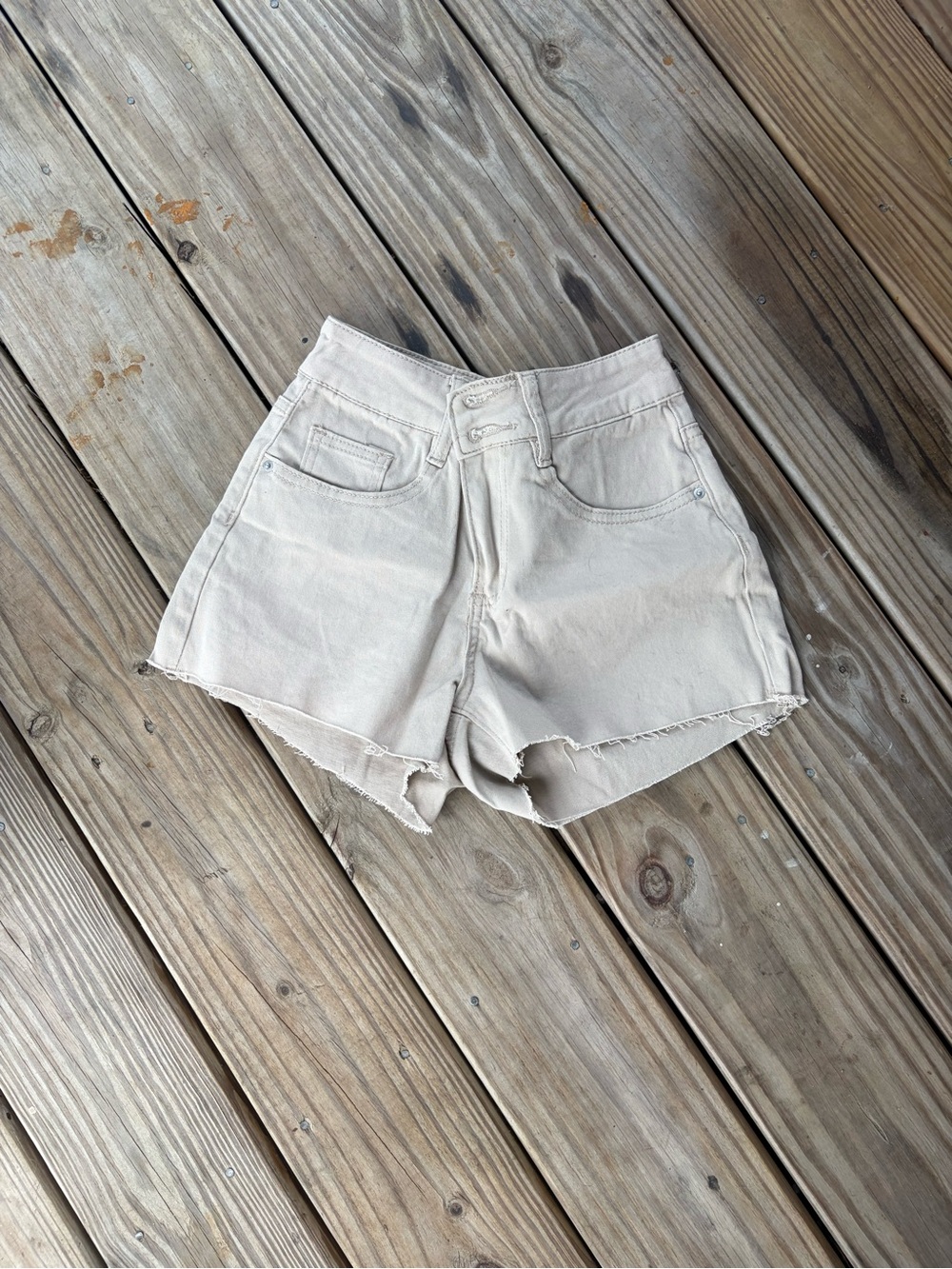 High-Waist Cream Denim Shorts